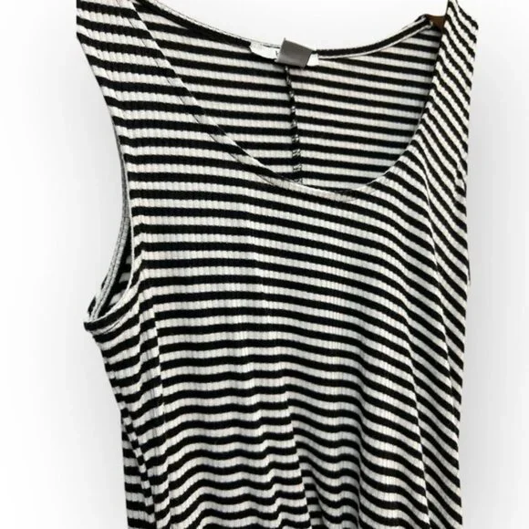 Bar iii Ribbed Knit Black Striped Sleeveless Faux Wrap Dress Size Small Bodycon - Picture 2 of 5